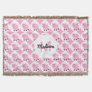 Manta Tejida Animales del patrón de cerdo rosado monogramados