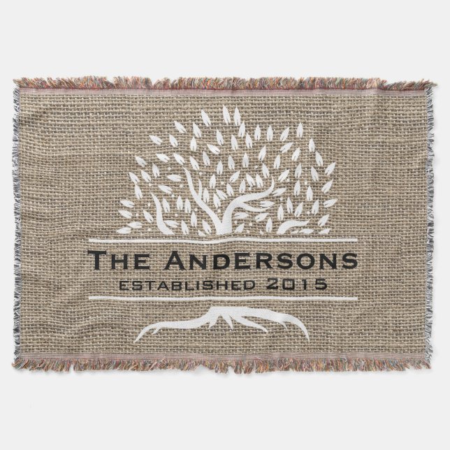 Manta Tejida Apellido rústico de la arpillera del árbol del (Anverso)