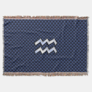 Manta Tejida Aquarius Zodiac Symbol on Navy Blue Carbon Fiber