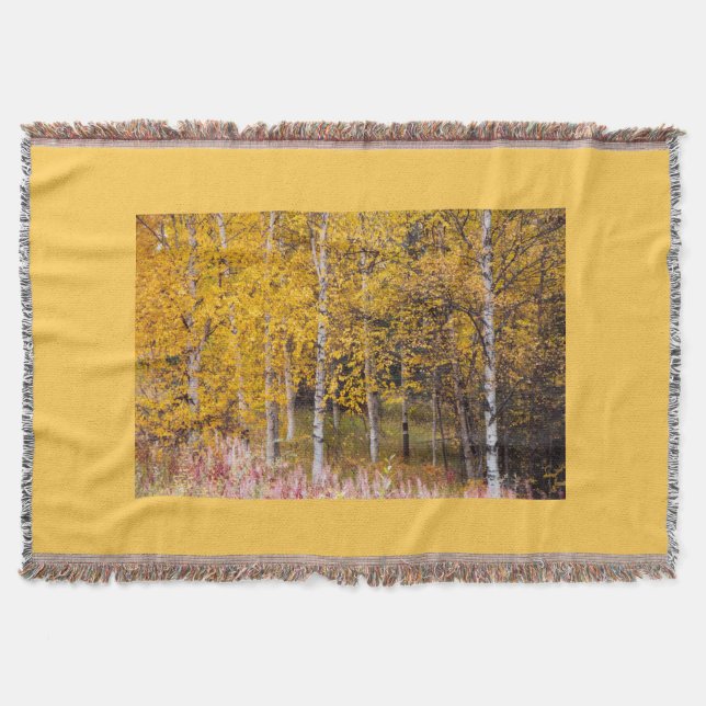 Manta Tejida Árboles bircos impresos en tira (Anverso)