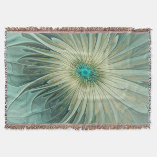 Manta Tejida Arte fractal de flores de fantasía en verde salvia