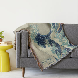 Manta Tejida Arte japonés vintage, la gran ola de Hokusai