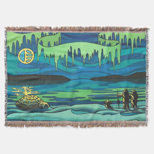 Manta Tejida Artico Art Blanket Inuit Love Throw Blanket Regalo (Anverso)