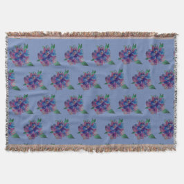 Manta Tejida Azul, Púrpura Flor, Verano MoodArt Trow Blanket