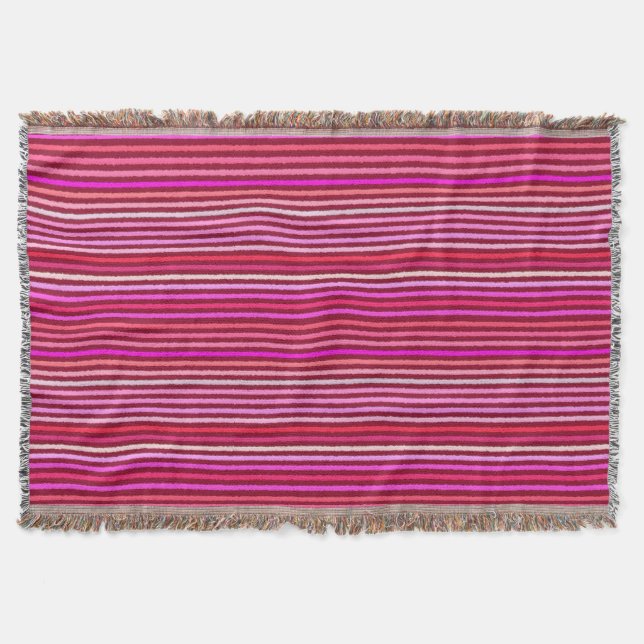 Manta Tejida Bandas de Chalk - Borgoña, Violeta, Rosa (Anverso)