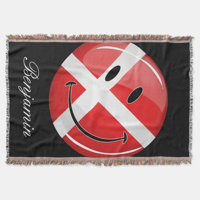 Manta Tejida Bandera de Dinamarca sonriente (Anverso)