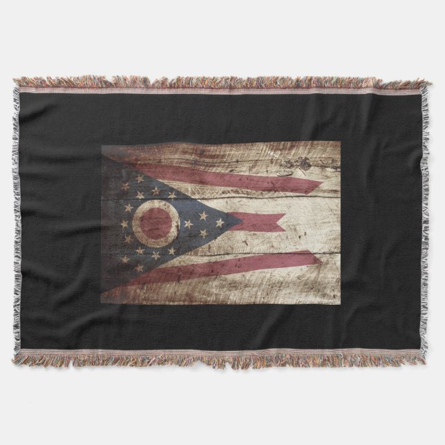 Manta Tejida Bandera del estado de Ohio en grano de madera (Anverso)
