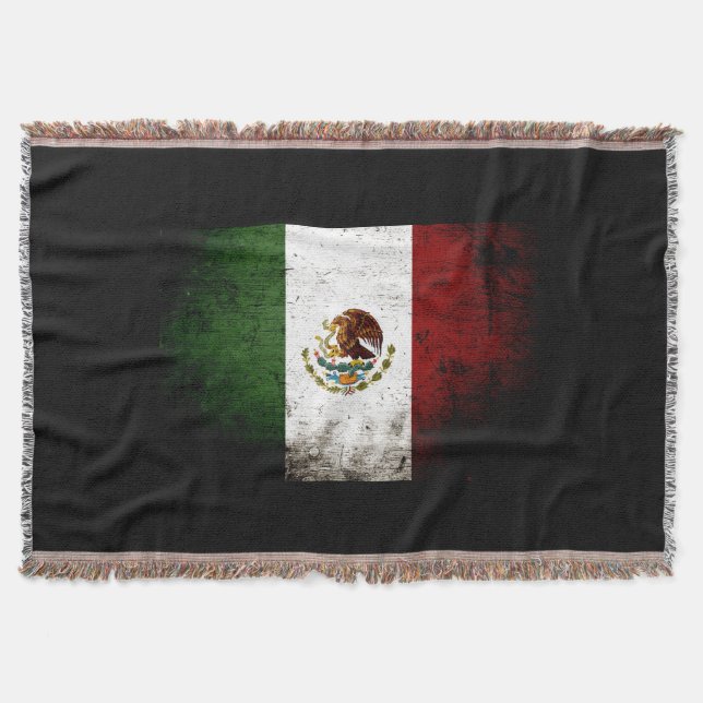Manta Tejida Bandera negra de México del Grunge (Anverso)