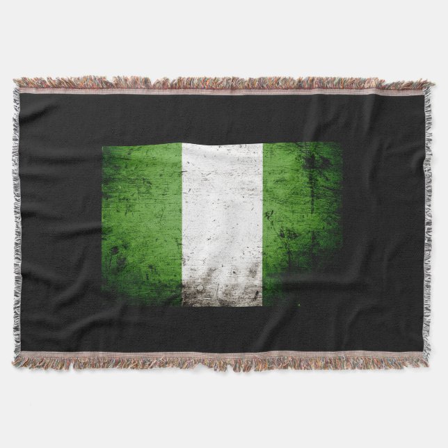 Manta Tejida Bandera negra de Nigeria del Grunge (Anverso)