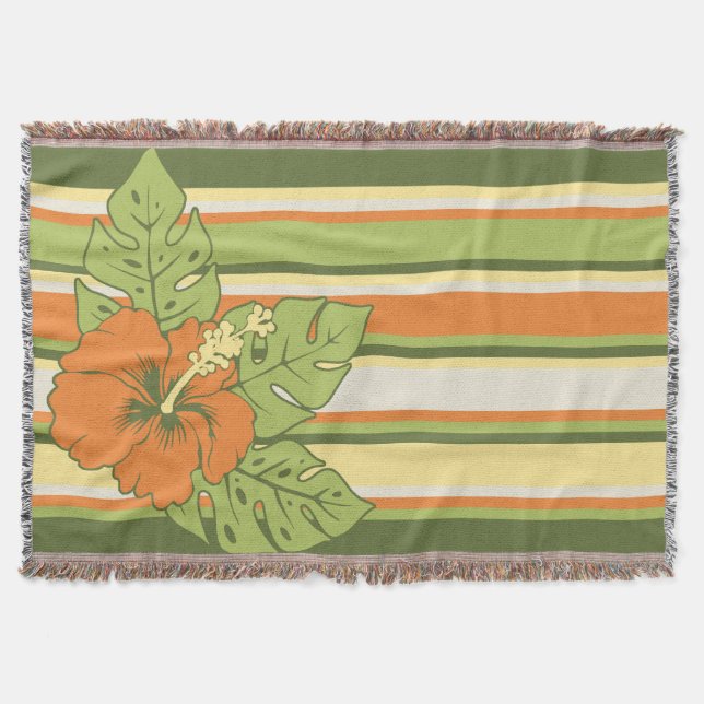 Manta Tejida Banzai Beach Hawaiano Hibiscus Striped Blanket (Anverso)
