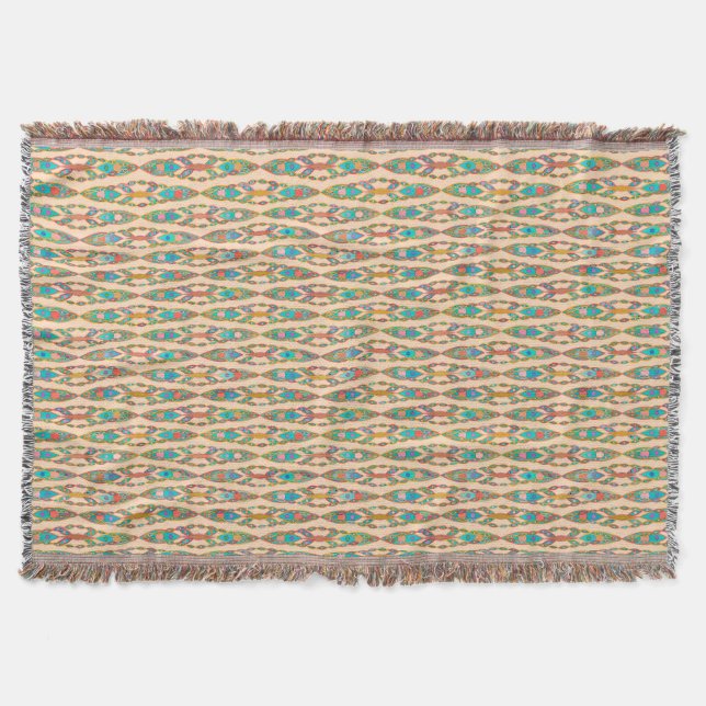 Manta Tejida Batik tribal - rosa rosa rosa y turquesa (Anverso)