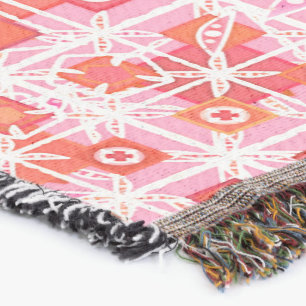 Manta Tejida Batik tribal - rosa y rojo fresa