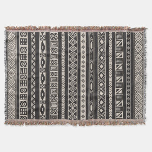 Manta Tejida Beige geométrico étnico tribal azteca del negro