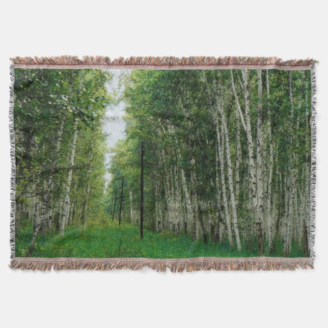 Manta Tejida Bello arte en el bosque Birch Tree (Anverso)