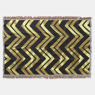 Manta Tejida Black And Metallic Gold Chevron Zigzag Pattern