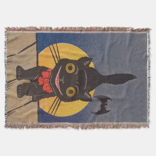 Manta Tejida Black Cat Full Moon Bat