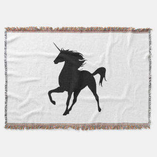 Manta Tejida Blanquete de silueta de unicornio negro