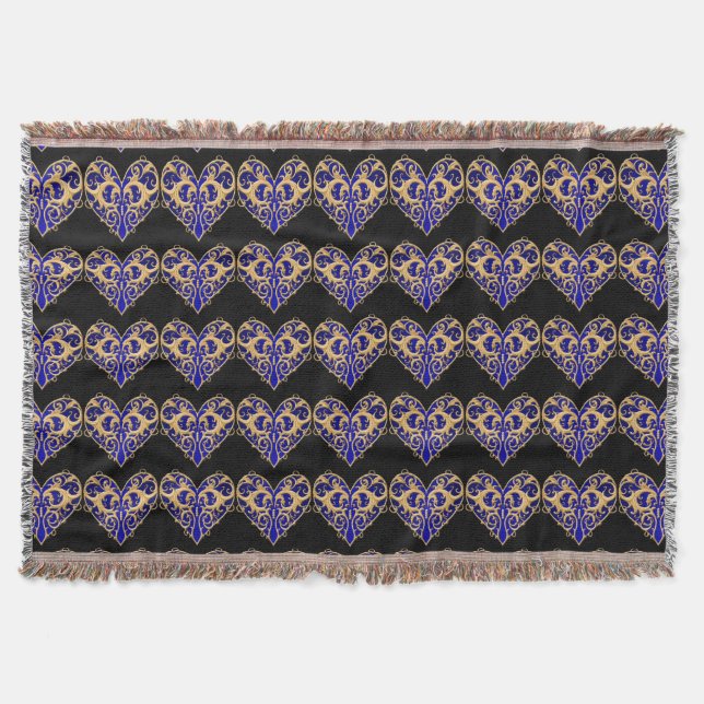 Manta Tejida Blue Filigree Heart Throw Blanket (Anverso)