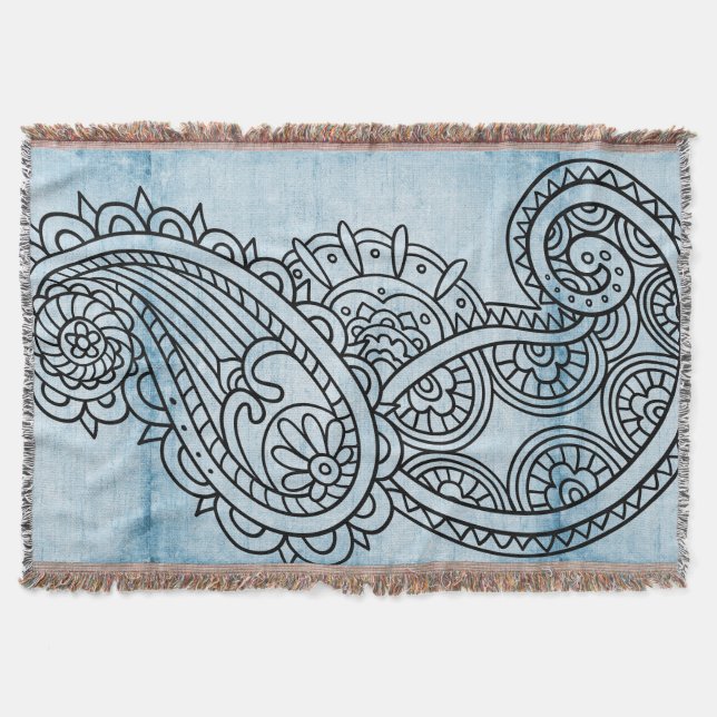 Manta Tejida Blue Mehndi Motif Throw Blanket (Anverso)