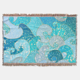 Manta Tejida Blue Mermaid Faux Purpurina Sea - Océano oro Verde