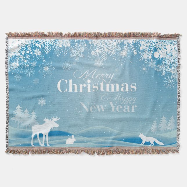 Manta Tejida Blue Rustic Cabin Navidades Holiday Blanket Throw (Anverso)