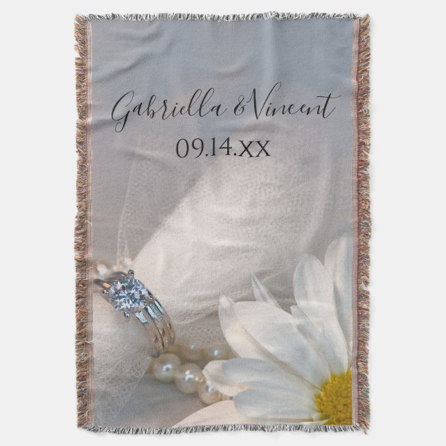 Manta Tejida Boda de elegancia de margarita blanca Keepsake (Frente vertical)