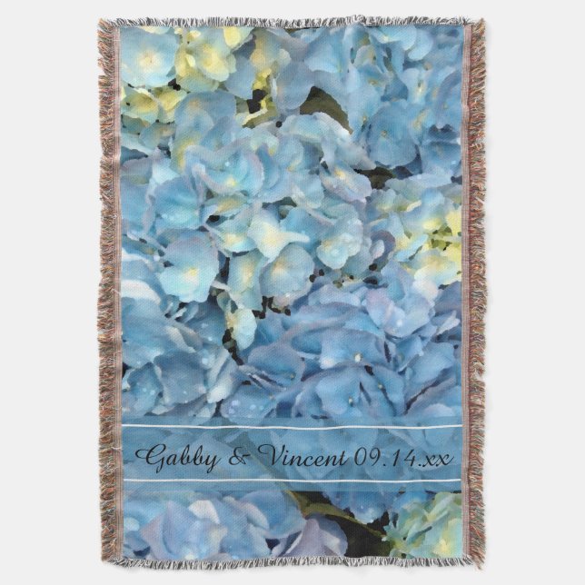 Manta Tejida Boda Floral de Hydrangea Azul Keepsake (Frente vertical)