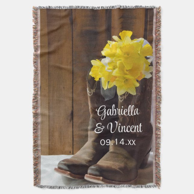Manta Tejida Boda occidental del país de los Daffodils Amarillo (Frente vertical)