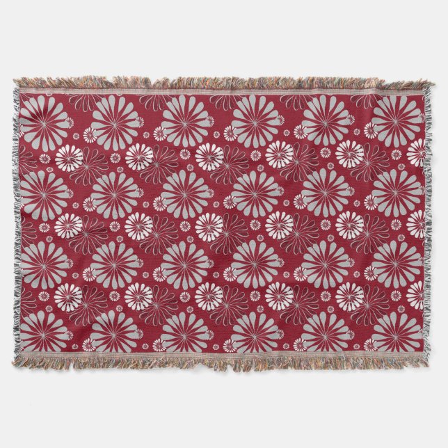 Manta Tejida Borgoña y floral gris (Anverso)