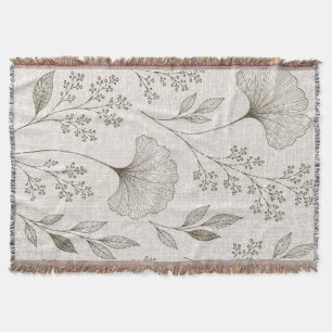Manta tejida botánica vintage de Ginkgo
