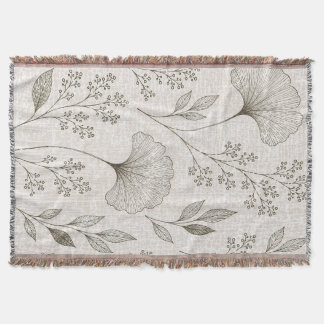 Manta tejida botánica vintage de Ginkgo