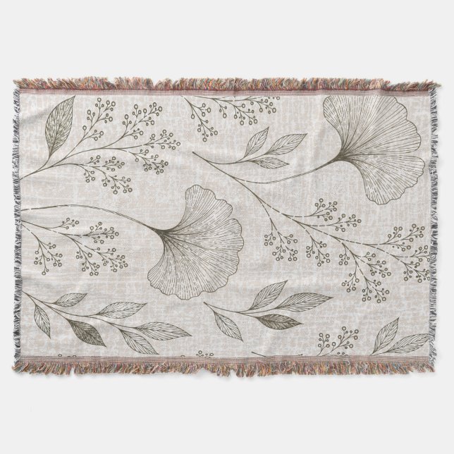 Manta tejida botánica vintage de Ginkgo (Anverso)