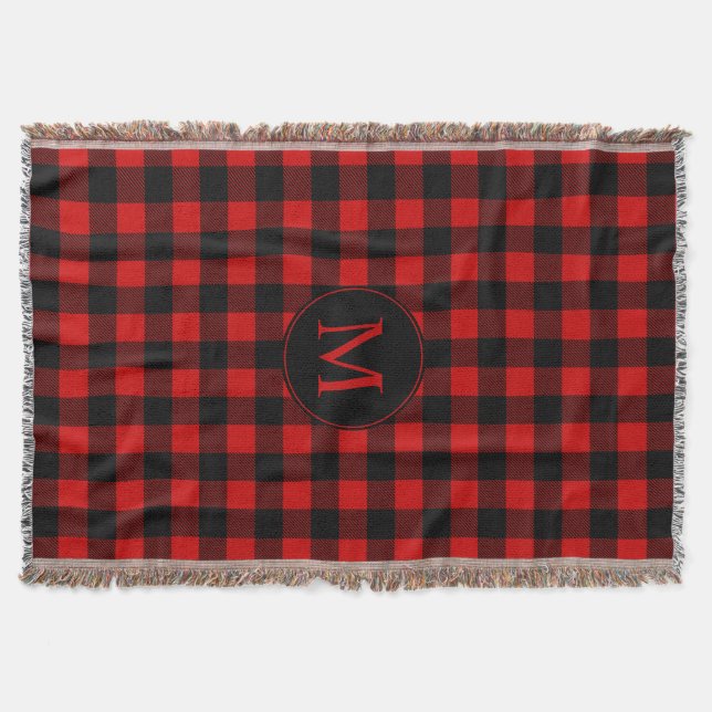 Manta Tejida Buffalo rojo con monograma Personalizado (Anverso)