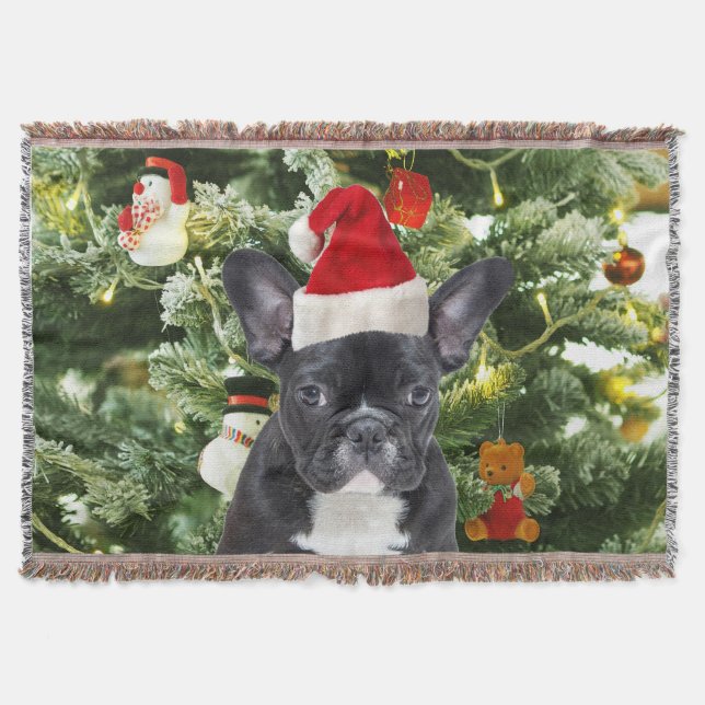 Manta Tejida Bulldog francés Ornamenta árbol de Navidad Snowman (Anverso)