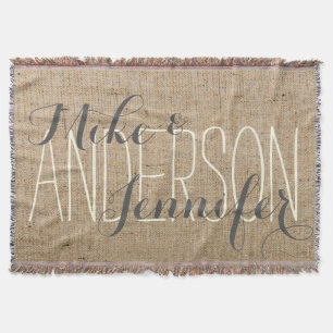 Manta Tejida Burlap Boda personalizado Nombres de novia y Groom