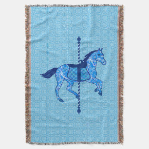 Manta Tejida Caballo de carrusel - Cobalto y azul cielo