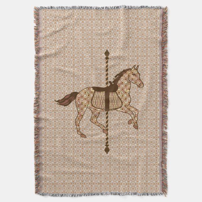 Manta Tejida Caballo de carrusel - Marrón chocolate y Tan (Frente vertical)
