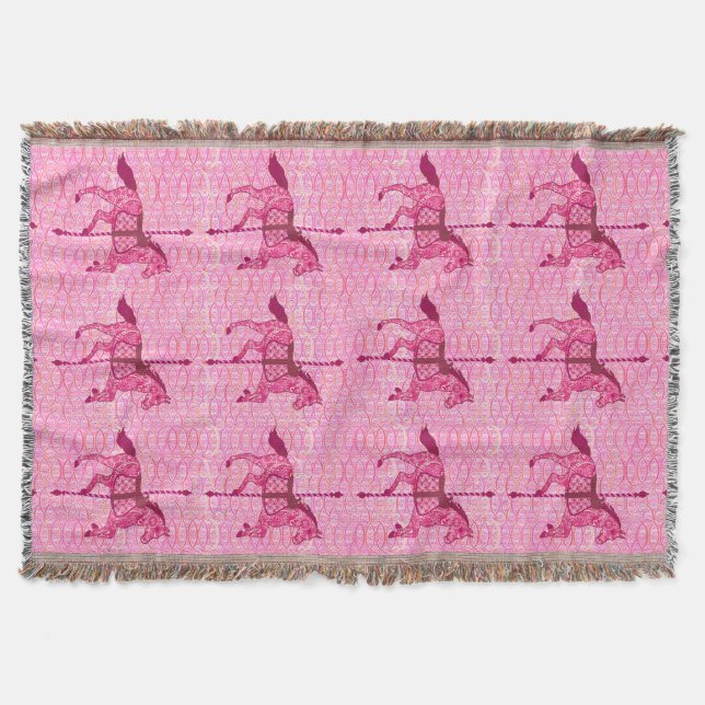 Manta Tejida Caballo de carrusel - rosa de la fucsia (Anverso)