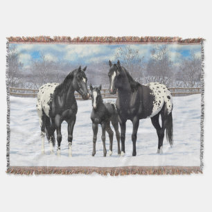 Manta Tejida Caballos Appaloosa Negros En Nieve