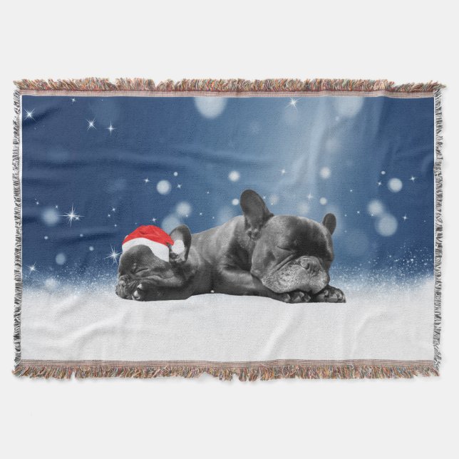 Manta Tejida Cachorros de Bulldog francés durmiendo estrellas d (Anverso)