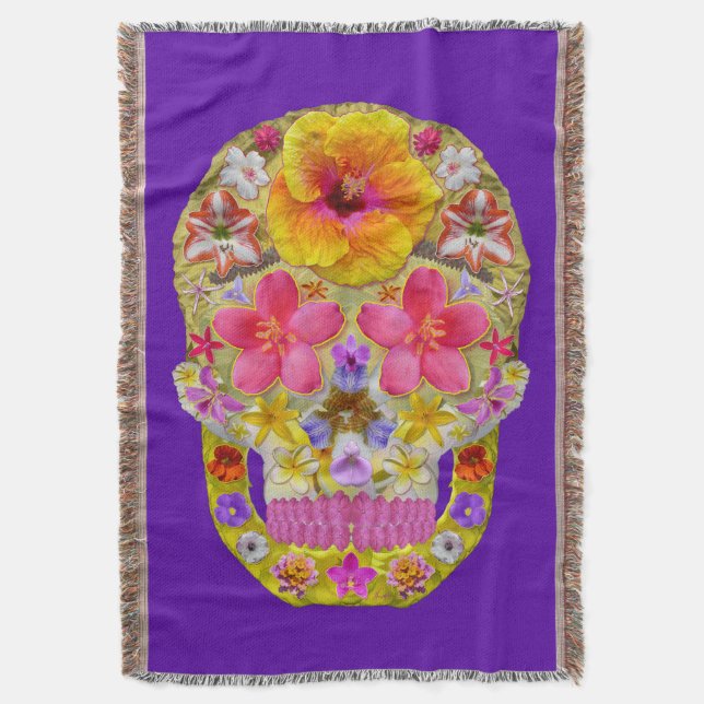 Manta Tejida Calavera de flores 4 - Tropical (Frente vertical)