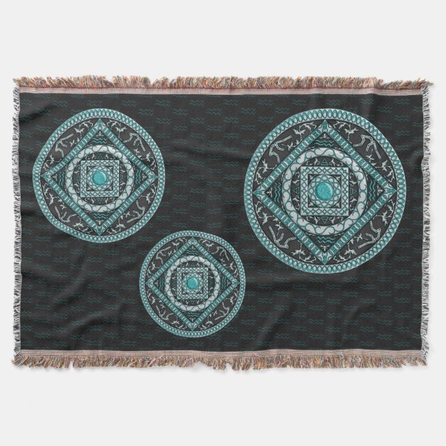 Manta Tejida Cama de botín Aquarius Mandala (Anverso)