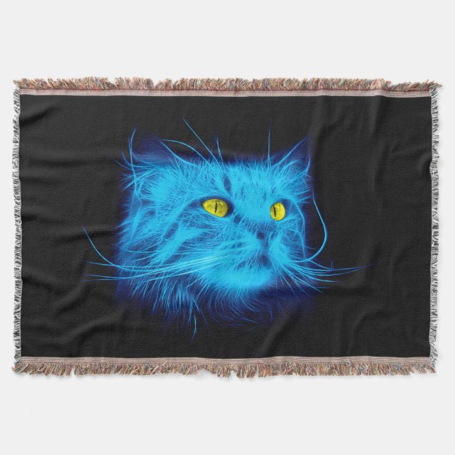 Manta Tejida Cara de gato azul (Anverso)
