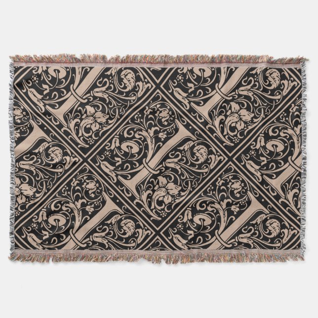 Manta Tejida Carta I Monograma medieval Art Nouveau (Anverso)