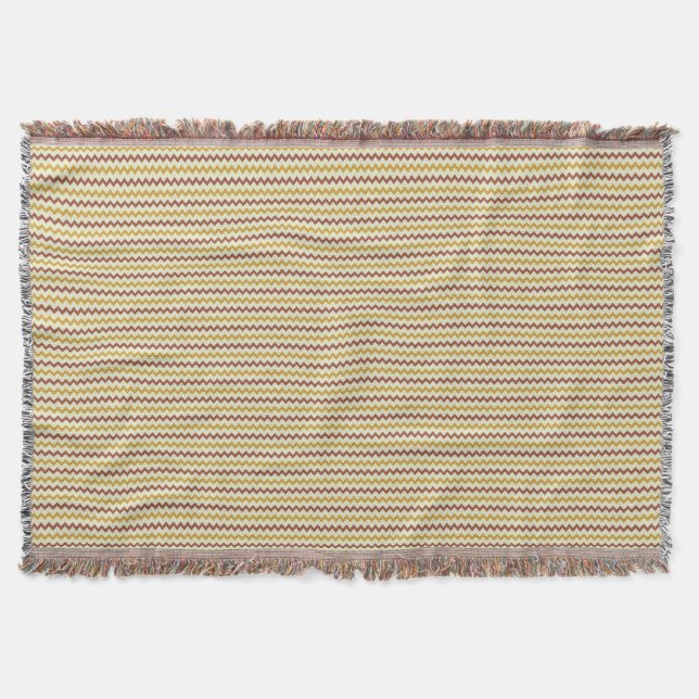 Manta Tejida Chevron amarillo ocre natural verde pálido y marró (Anverso)