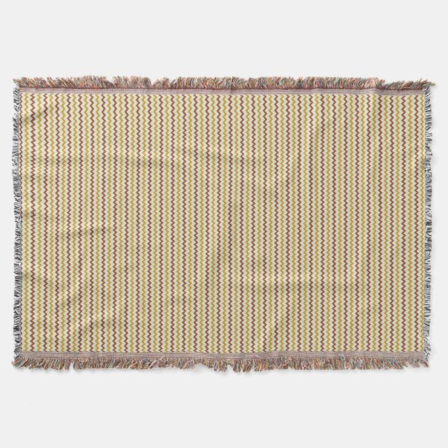 Manta Tejida Chevron amarillo ocre natural verde pálido y marró (Anverso)