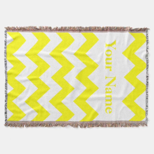 Manta Tejida Chevron negrita amarillo con nombre personalizado (Anverso)