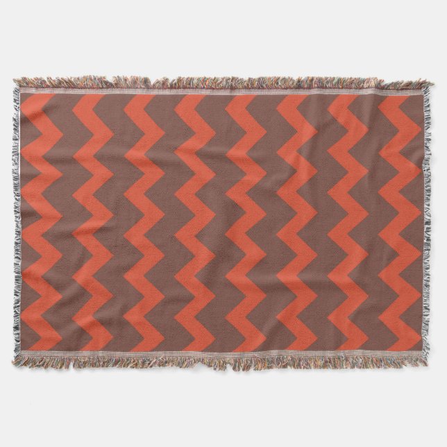 Manta Tejida Chevron zigzag diseño marrón rojo (Anverso)