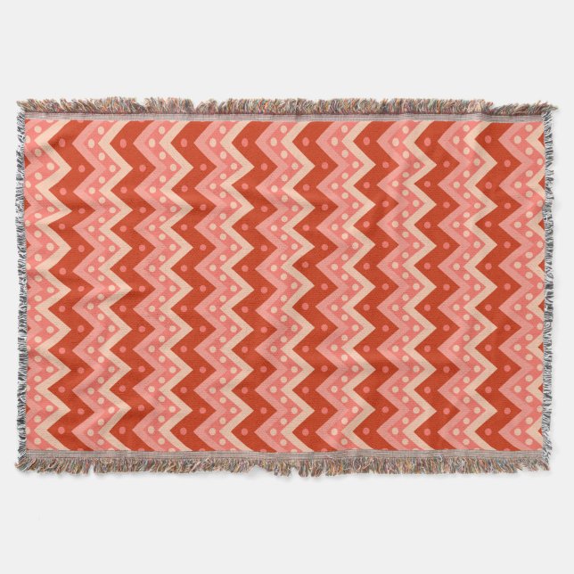 Manta Tejida Chevrons y puntos - naranja de coral (Anverso)