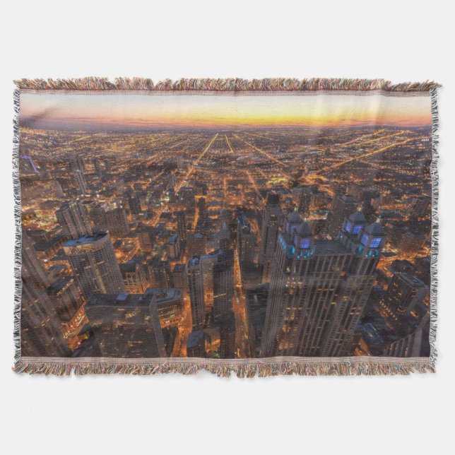 Manta Tejida Chicago céntrica en la puesta del sol (Anverso)